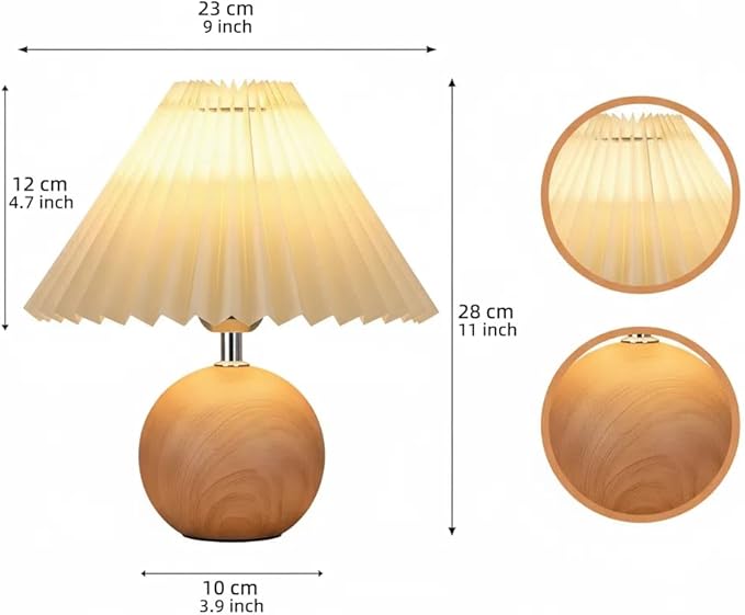 Bedside Night Table Lamp for Bedroom Adjustable Brightness Minimalist Bedside Lamp with Pleated Lampshade Small Night Light for Kids Room, Living Room, College Dorm, Home Bar
