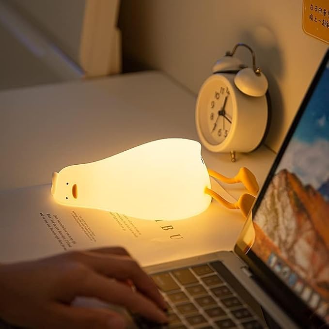 Existential Crisis Duck Lamp, Squishy Kids Cute Lying Flat Duck Night Light, Rechargeable Ducky Lay Touch Lamp, College White Elephant Gifts, Mom Mothers Day Gift, Fun Decor, Safe Silicone