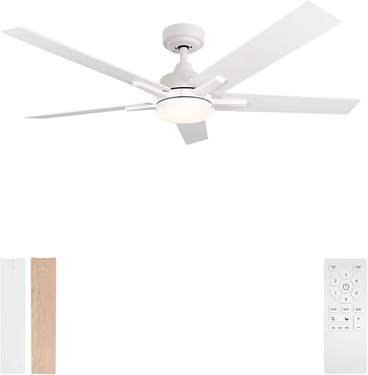 Ceiling Fans with Lights, 52 inch White Ceiling Fan with Light and Remote Control, Reversible, 3CCT, Dimmable, Noiseless, Small Ceiling Fan for Bedroom, Indoor/Outdoor Use