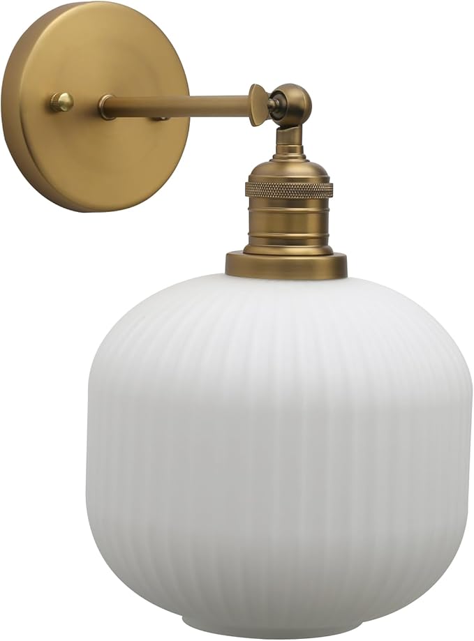 Pathson Modern Wall Sconce Lamp Milk White Round Glass, Hardwired Frosted Vintage Wall Vanity Light Fixture for Farmhouse Living Room Bedroom Bathroom Loft