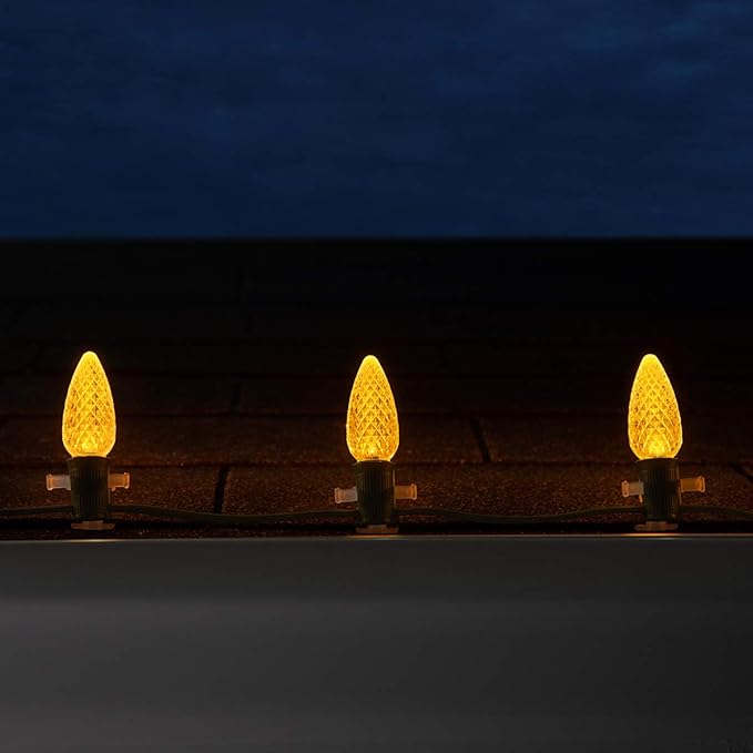 Wintergreen Lighting C9 OptiCore LED Commercial Outdoor Christmas Lights – Heavy Duty Christmas String Lights; Green Wire (25 Lights, 25 ft, Gold)