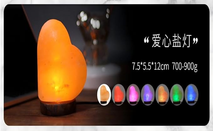 Himalayan Salt Lamp with USB Power, Natural Shape, Color-Changing LED and Warm White Light, Wooden Base Night Light (K, Monochrome)