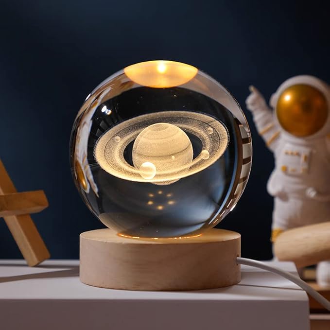 3D Saturn Crystal Ball Night Light for Gifts with Colorful LED Light Base, Color Changing Light with Remote as a Birthday Gift for Teens Boys and Girls, Planet Model