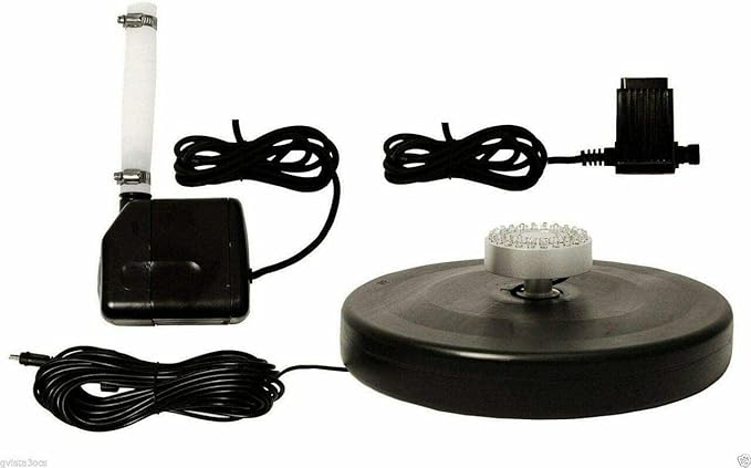 Custom Pro Floating Water Fountain with 48 Color Changing LED Lights, 600 GPH Pond Pump, 33 Foot Power Cords & More - Easy Installation