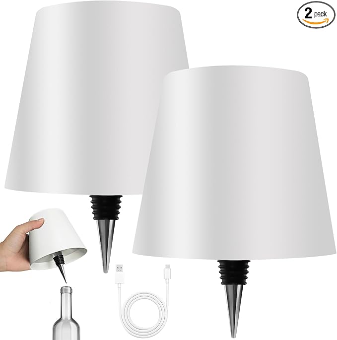 2025 New Wireless Bottle Lamp - LED Bottle Lights for Liquor & Wine Bottles, Cordless Lampshade, Whiskey Bottle Top Light, Bottle Stopper Night Light Kit, Rechargeable 3-Tone Touch-Dimmable 2 PCS
