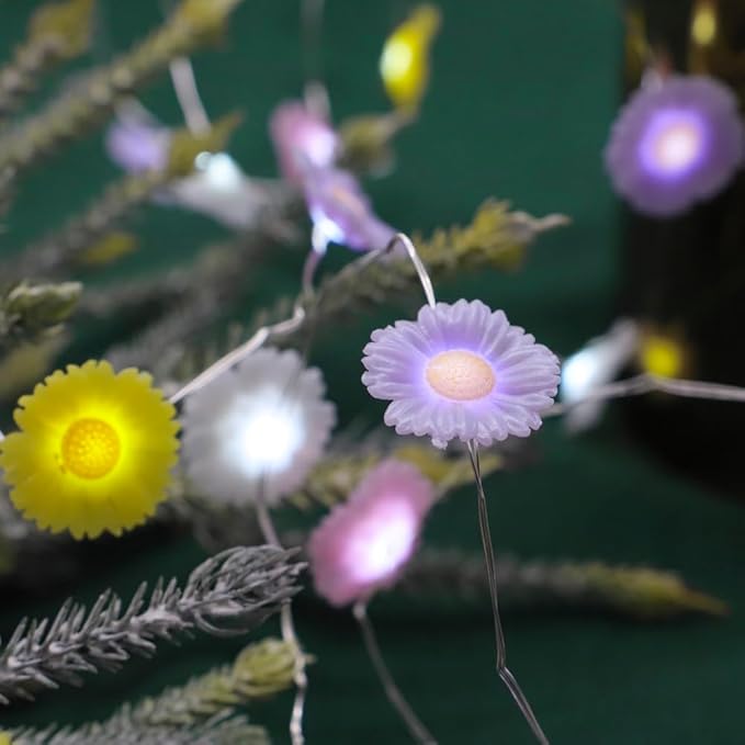 Easter Lights Multicolor Daisy Flower Fairy Lights Battery Operated with Remote Daisy String Lights for Bedroom Outdoor Party Holiday Home Spring Easter Decorations