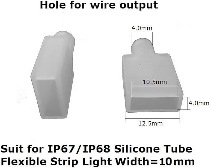 50 Pack Cable Cap with Adhesive for 10mm/0.39in Width IP67/IP68 Waterproof led Strip Light and Silicone Sleeve Waterproof Tape Light