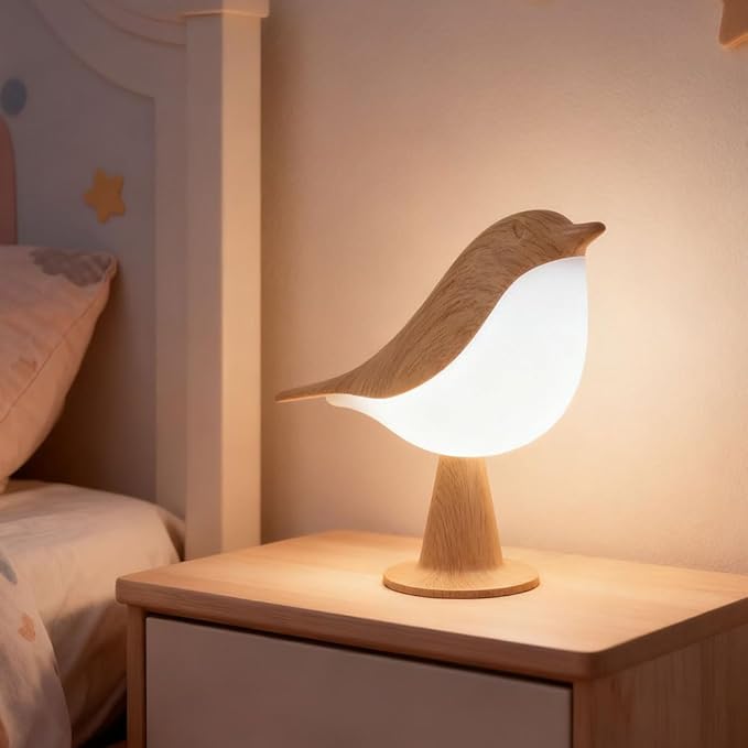Bird Cordless Table Lamp, Small Cordless Bedside Lamp with 3 Color Temperature, Touch Sensor & Rechargeable Battery - Night Light for Kids, Bedroom, Bedside (Light+Light)