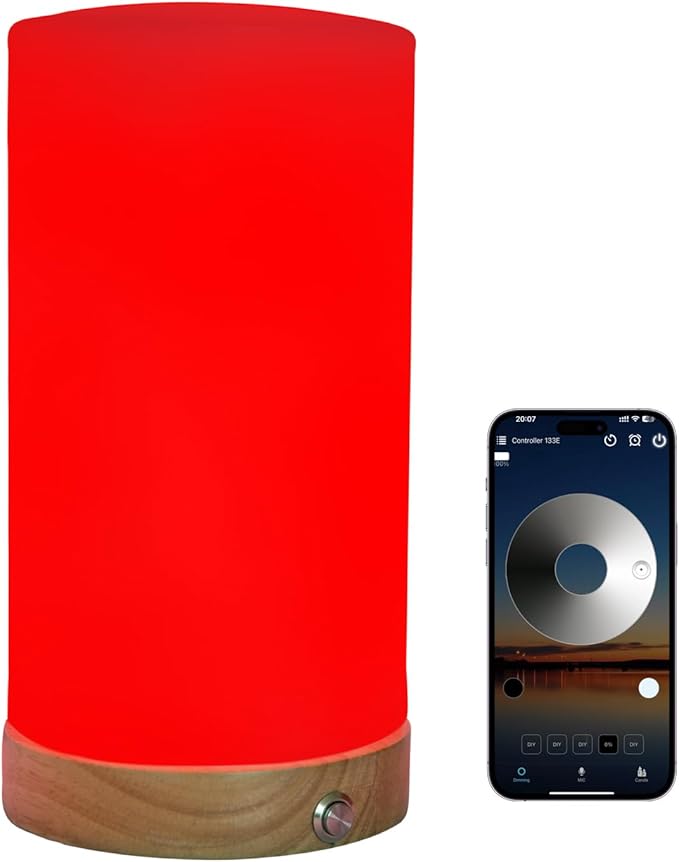 Revive - Red Light Lamp: Red Light for Sleep 660nm Melatonin Promoting Natural Sleep Aid, Bedroom & Nursery Nightlight (Milk Shade and Wood Base)