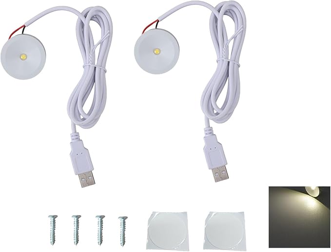 Diydeg Mini LED Spotlight, 2pcs Aluminum USB 5V LED Spotlight Accent Lights with 4.3ft Cable, Small LED Spot Light for Painting Picture Plants Jewelry Showcase Model Display Shelves