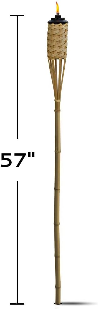 TIKI Bamboo Tiki Torches 12-Pack – Weather-Resistant Outdoor Décor with Easy-Pour Wide-Mouth Canister Refill for Patio, Garden, Backyard, and Parties, 57-Inch Citronella Torches