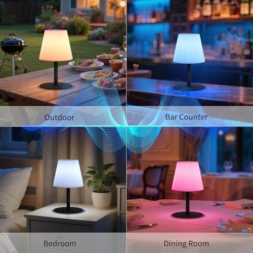 2 Pack Shower Lamp with Speaker IP44 Waterproof, Rechargeable Cordless Table Lamp RGB Color with Remote, LED Battery Operated Lights for Inside/Outdoor Bathroom Night Light Patio