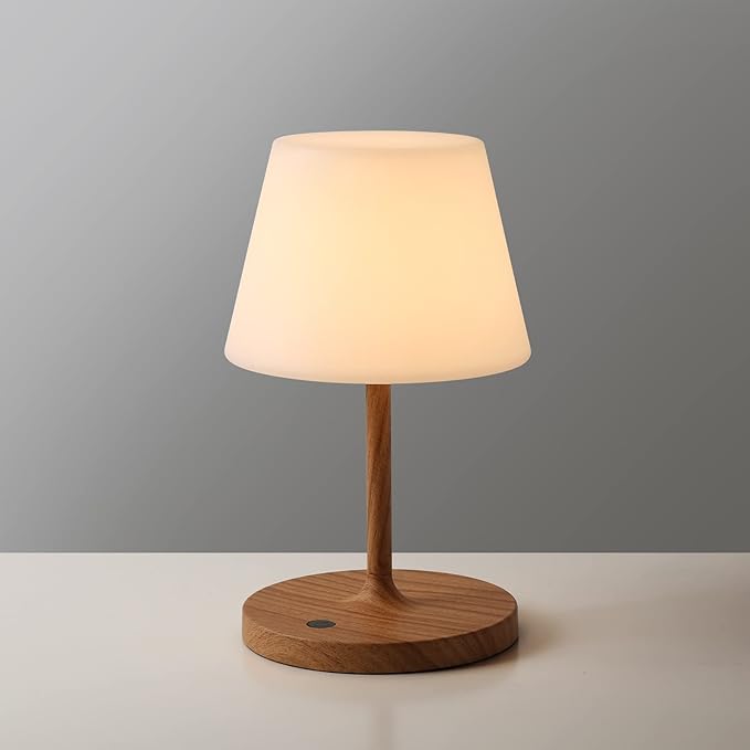 Outdoor Battery Operated Table Lamp Waterproof, 4000mAh Cordless Table Lamp Rechargeable, Touch Dimmable Desk Lamp, LED Night Light for Patio Camping Restaurant Home (Wood Grain, 9.6in)