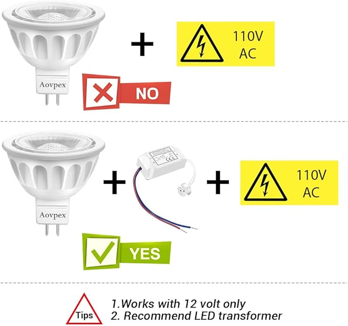 MR16 LED Bulbs 50W Halogen Equivalent Landscape Light Bulbs, 5000K Daylight White 5W GU5.3 MR16 12V Spotlight Bulb, Not Dimmable 40° Beam Angle for Landscape, Recessed, Track Lighting 6 Pack