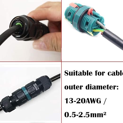 Junction Box Outdoor Screwless Waterproof Cable Connector with Quick Installation - IP68 Rated, 2pack