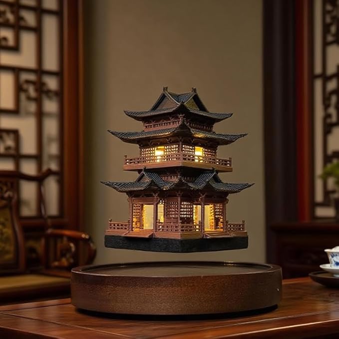 Levitating Ancient Tower lamp,Magnetic Floating LED Light Desk Lamp Table lamp Night Light, 360-degree Free Floating and Rotating in The air for Unique Gifts Room Home Office Decor (Vintage)