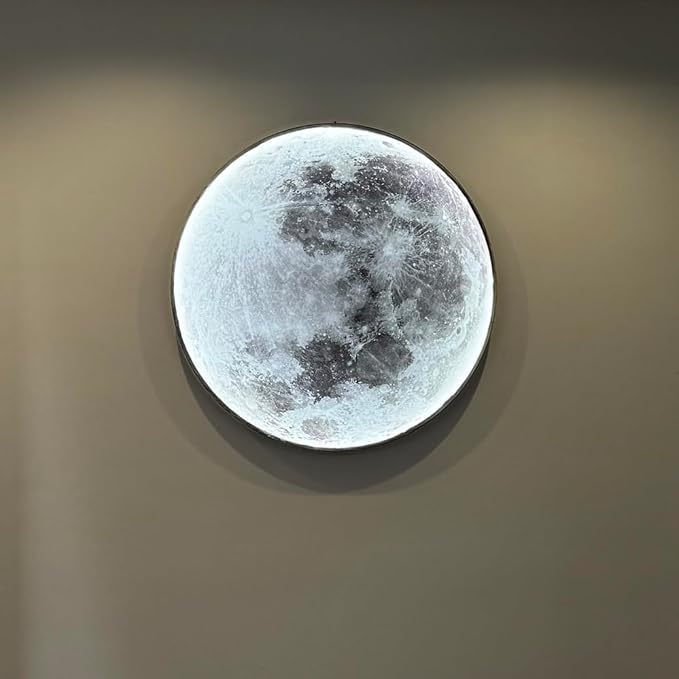 Modern Moon Wall Sconce Lighting, Dimmable Nightlight with Remote Control, Plug in Wall Lamp, Decorative Moon Light for Nursery Bedroom Living Room (11.8 inch)