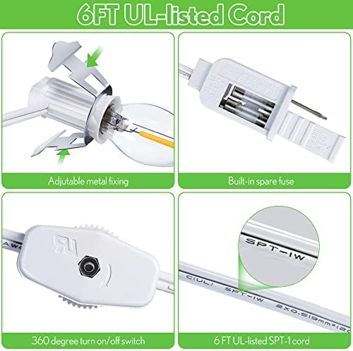 4 Pieces Accessory Cord with One LED Light Bulb Lamp Kit, 6Ft Christmas Village Lights Cord with On/Off Switch and Spare Fuse, Blow Mold Light for Christmas Houses Village, Holiday Craft Decorations