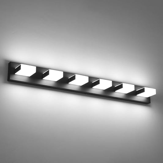 Aipsun 5 Color Temperature 6 Lights Black LED Vanity Lights Dimmable Acrylic Modern Matte Black Bathroom Vanity Lighting Fixtures Bathroom Wall Light Fixtures Over Mirror