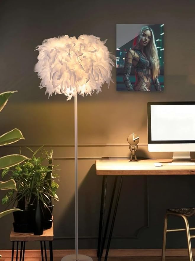 Feather Floor Lamp,59in Simple Modern LED Standing Lamp,White Feather Floor Lamp for Bedroom,Living Room,Dining Room and Office(Bulb not Included)