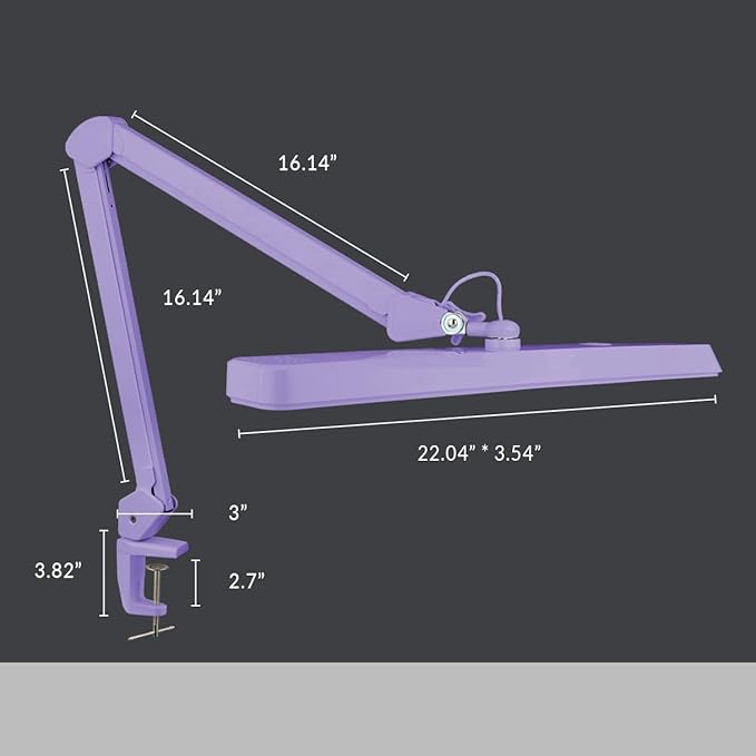 Neatfi Task Lamp – 2,500 Lumens, 30W, 22-Inch Wide Shade, 4 Brightness Levels, Eye-Caring Light, Clamp Mount, LED Task Light for Manicure Table, Crafts, Workbench, Office (Non-CCT, Lavender)
