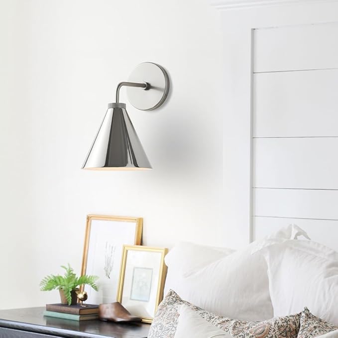 Retro Industrial Metal Cone Sconce Light - Vintage-Inspired Modern Silvery Wall Sconce with Metal Shade, Wall Mount Lighting for Bedroom, Hallway, Living Room (Silvery, 11 inch)