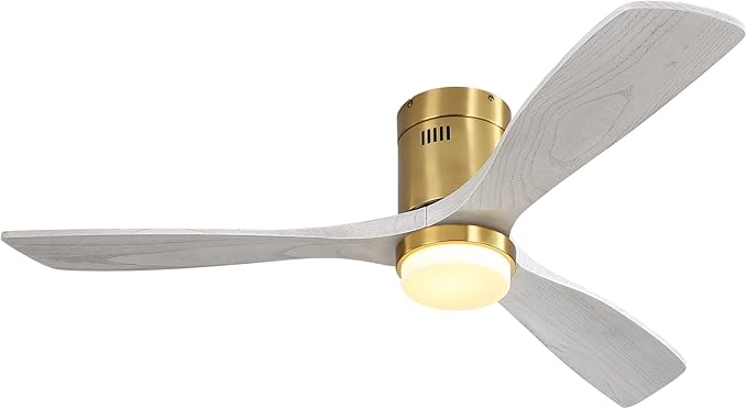 Sofucor Low Profile Ceiling Fan, Flush Mount Ceiling Fan with Lights and Remote Control, 52'' Wood Ceiling Fan with 3 Color Temperature & Adjustable Brightness, Gray Wood