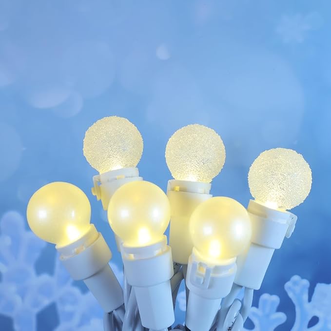 Warm White Christmas Lights Outdoor Pearlized and Berry G15 50 LED 13.5ft Plug in Mini Globe String Lights Whire Wire Waterproof Extendable for Indoor Patio Xmas Thanksgiving Tree Decoration Wedding