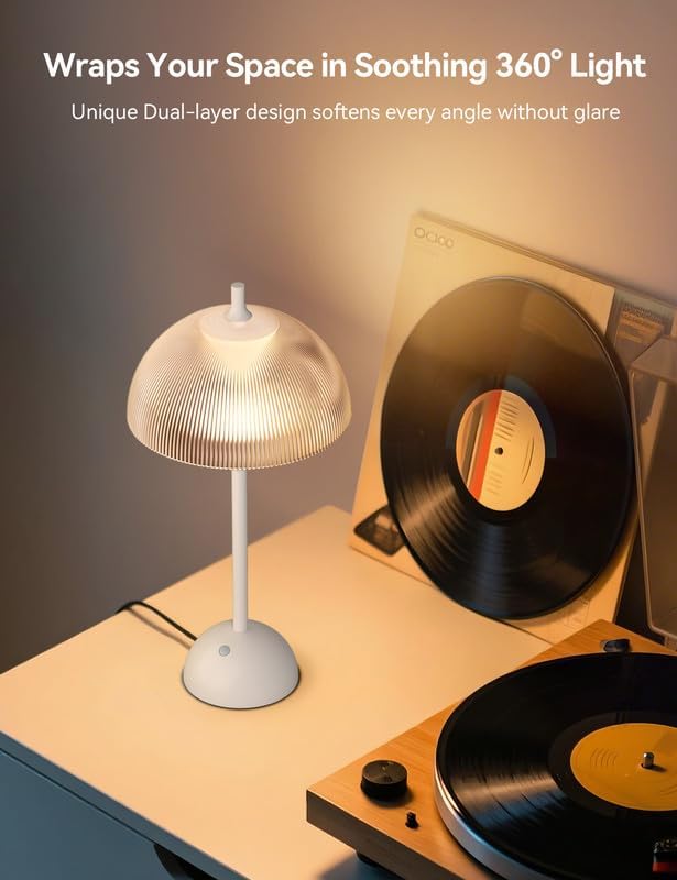 Tubicen Flowerpot Bedside Table Lamp Plug in Decorative Transparent Striped Mushroom Table Lamp Memory Function Modern LED 4-Stage Touch Dimmable Desk Table Lamps for NightStands Bedroom Home Office