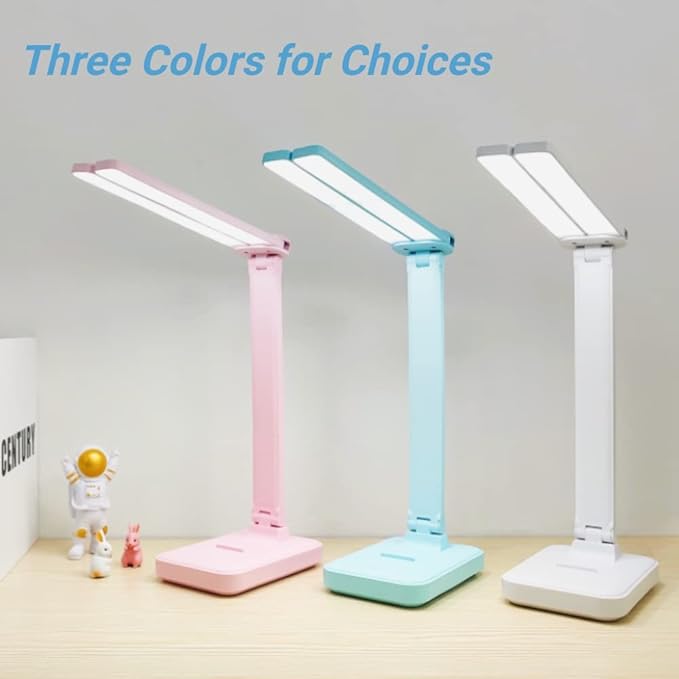 Blue Desk Lamp for Home Office,Portable Small Desk Lamp with 3 Lighting Modes, Battery Operated Rechargeable Desk Light for Kids, Reading,Studying,Dormitory,Blue