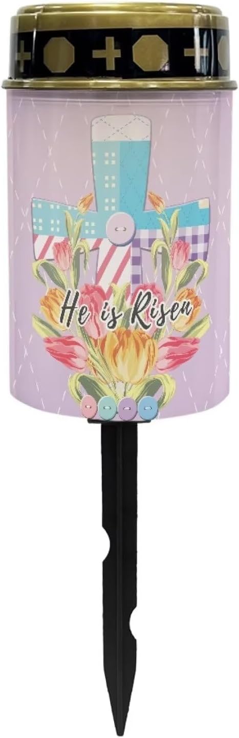 Tulip and CrossSolar Grave Lights for Cemetery Flameless Solar Powered Light for Prayer Waterproof Outdoor Easter Decor Cemetery Solar Lights for Grave Lamp