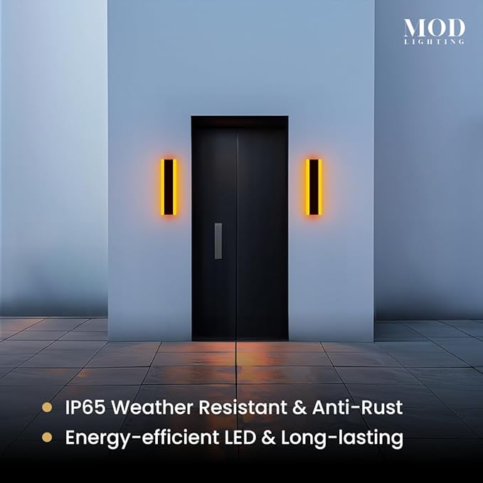 𝗠𝗢𝗗 𝗟𝗜𝗚𝗛𝗧𝗜𝗡𝗚 Haylen RGB | Long Outdoor Wall Lights, 7 Colors and 358 Light Effects, Dimmable with Remote Modern Linear Exterior Light Fixture, Waterproof Wall Sconce 45W, 2-Pack (RGB |12")