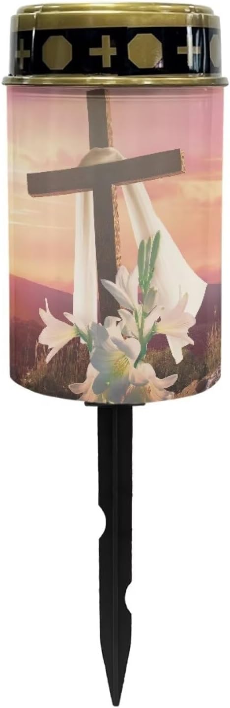 Floral Cross Solar Grave Lights for Cemetery Flameless Solar Powered Light for Prayer Waterproof Outdoor Easter Decor Cemetery Solar Lights for Grave Lamp