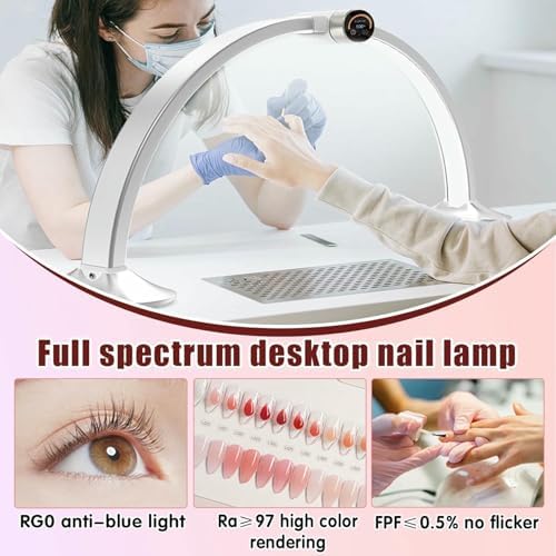 Foldable Half Moon LED Desk Lamp - 30in Adjustable Brightness Tech Light for Nail Tech, Smart Display 3000-6000K, Perfect for Lash Extensions & Nail Art