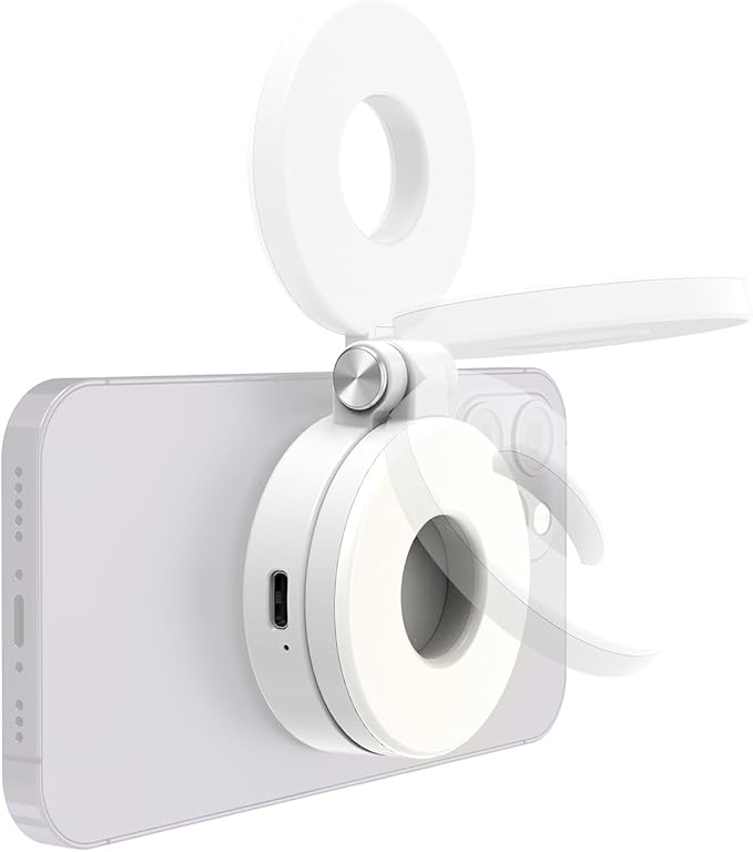 KraftGeek Magnetic Selfie Light for iPhone, Portable Phone Ring Light with Rechargeable Battery, Compact LED Phone Light for Travel, Video Recording, Vlogging