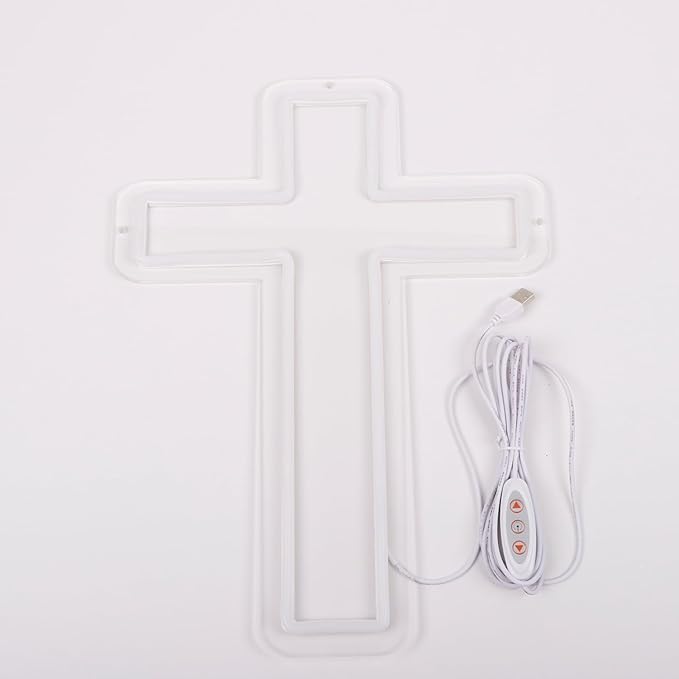 Christ Jesus Cross Neon Sign for Wall Decor USB Powered Dimmable Led Light Up Signs for Bedroom Men Cave Christening Day Baby Shower Decor Xmas Easter Christian Gifts for Religious Kids