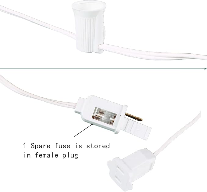 100FT C9 Light String Christmas Stringer, E17 Light Sockets 12" Spacing, C9 Stringer Set White Outdoor String Light Strand for Wedding Patio Event Lighting Decor, White Wire