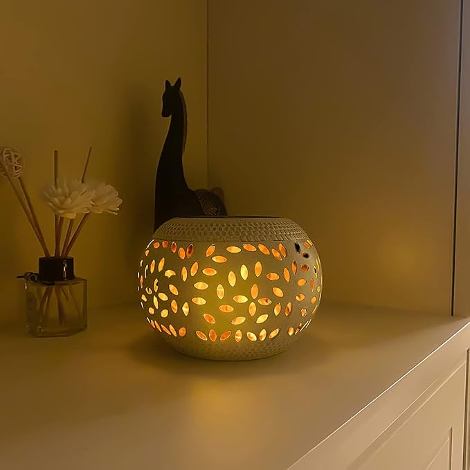 Solar Table Lantern Outdoor Waterproof- Dancing Flickering Flame Solar Powered LED Light,White Metal Desktop Decorative Lamp for Gifts for Women Mom,Desk Patio Garden Yard