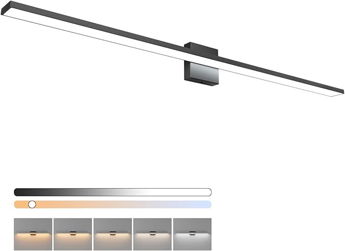 Ralbay 5 Color Temperature Dimmable Mdoern Black Vanity Light for Bathroom Lighting 48inch 36W Acrylic LED Modern Black Bathroom Wall Lighting Fixtures Over Mirror