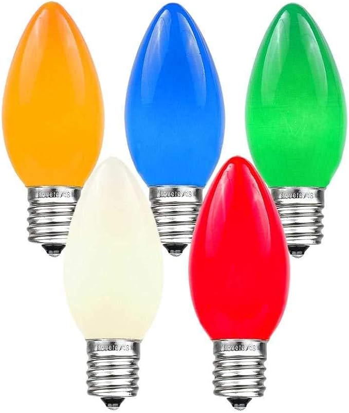 25 Foot C9 Multi Ceramic Christmas Lights Set - Indoor/Outdoor Christmas Light String - Christmas Tree Lights – Opaque Christmas Bulbs - Roofline Light String – Outdoor String Lights - Green Wire
