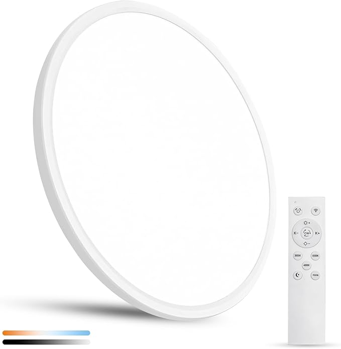 20 Inch Dimmable Large LED Flush Mount Ceiling Light, 43W, 3200LM, 3000K-6500K Stepless CCT, Dimmable with Remote Ceiling Light, Round Flat Panel Fixture for Living Room, Bedroom,Kitchen (White)