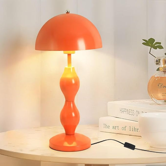 Orange Mushroom Lamp,Bedside Table Lamp for Living Room,Mid Century Modern Table Lamps for Bedroom,Mushroom Bedside Light,Home Office Aesthetic Decor Nightstand Lamps,Flowerpot Desk Light,Orange Shade