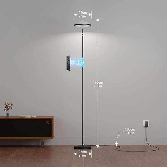 DUSKTEC Floor Lamp with RGB Star Projector, 15W 1400LM Dimmable 4 Color Temperatures LED Standing Lamp with Remote, Modern Tall Corner Lamp for Living Room, Bedroom, Office (Black)