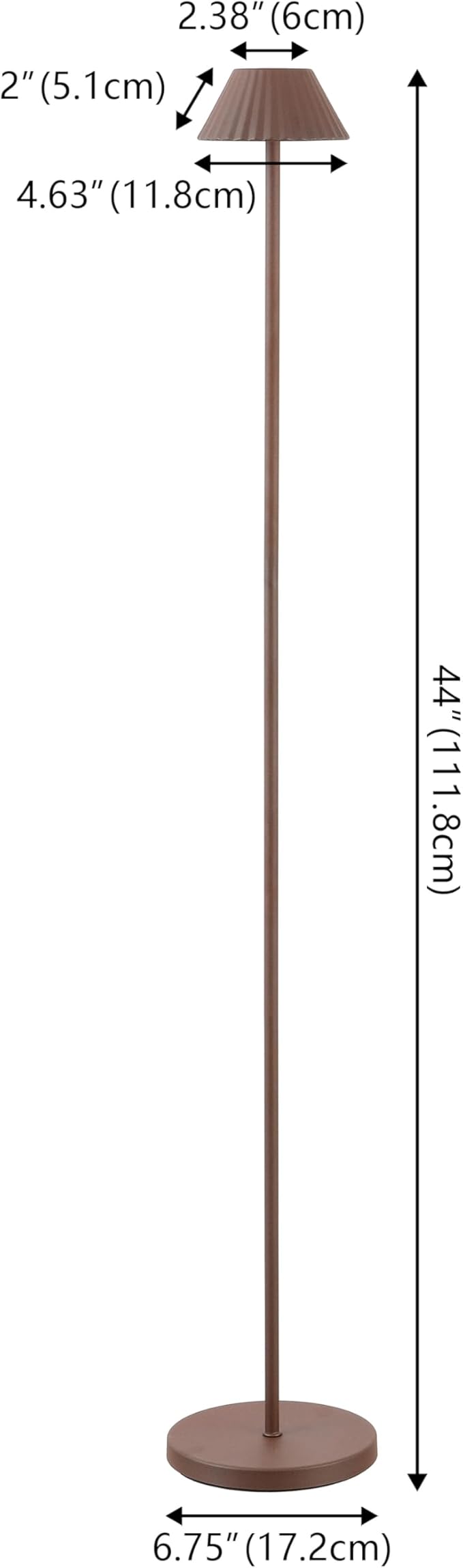 Eyely EYL7168A Jenny 44" Modern Minimalist Indoor/Outdoor Iron Pleated Shade Rechargeable/Cordless Dimmable Integrated LED Floor Lamp, Brown