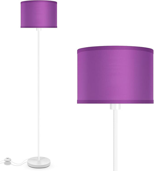 Floor Lamp, Standing Lamp, Modern Stand Up Lamps with Purple Lampshade, 59" Tall, Foot Switch, Simple Living Room Decor for Kids Room, Girls Room, Den, Office - White(NO Bulb,E26 Base)