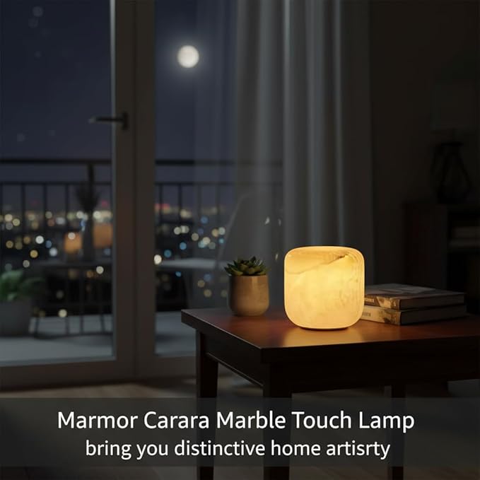 Marble Lamp Night Light Touch Bedside Table Lamp for Bedroom,Type-C Rechargeable Small Desk Bedside Small Lamps,Eye Caring Dimmable LED Ambient lamp (Peach Jade)