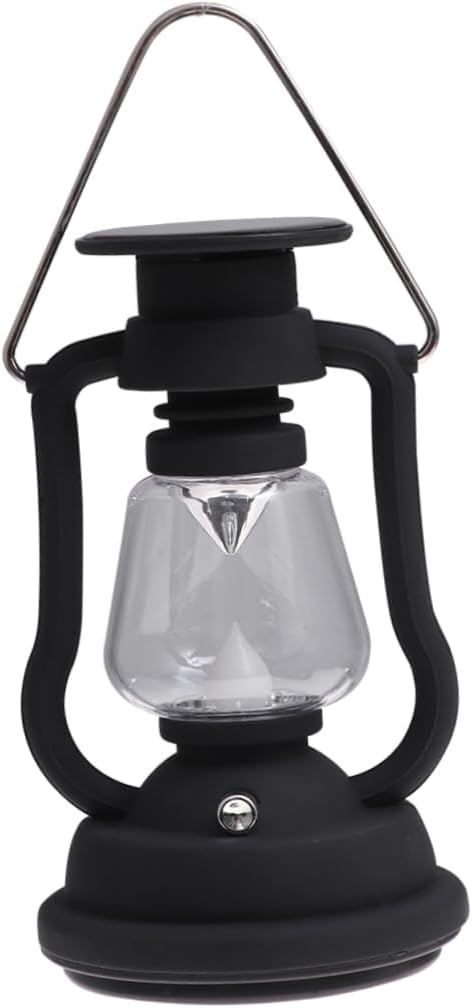 Solar Powered Retro Horse Lantern with USB Rechargeable Hand Crank Portable Multi Function Camping Tent Light Outdoor LED Emergency Flashlight Black