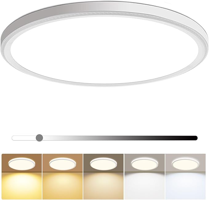 hunhun 16 Inch Dimmable LED Flush Mount Ceiling Light 4800LM Round Light Fixture 5 Color Temperature Selectable Super Slim Large Flat Ceiling Lamp for Living Dining Room White