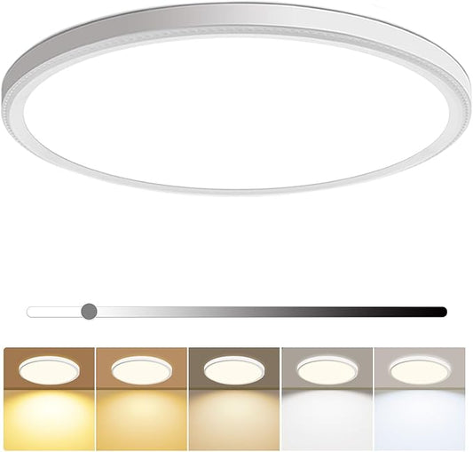 hunhun 16 Inch Dimmable LED Flush Mount Ceiling Light 4800LM Round Light Fixture 5 Color Temperature Selectable Super Slim Large Flat Ceiling Lamp for Living Dining Room White