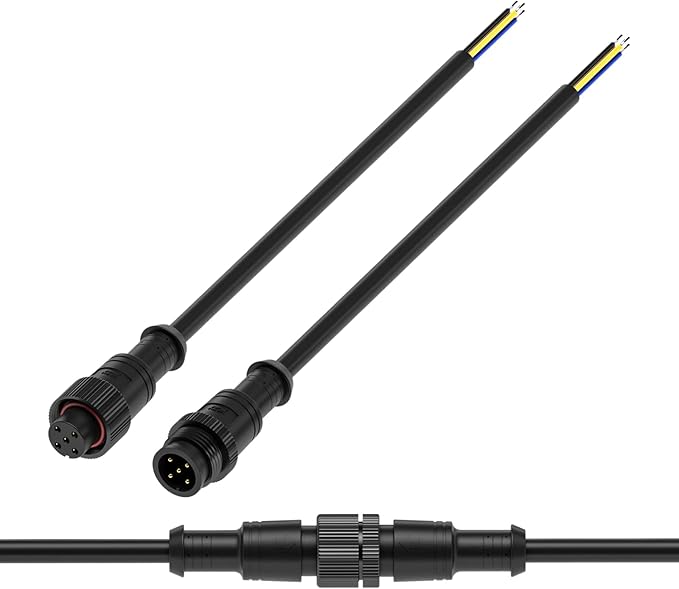 BTF-LIGHTING 5 Pin Electrical Metal nut Connector 22AWG IP67 Male Female Connector 7.87in/20cm Extension Cable for Car,Truck,Boat,Indoor/Outdoor LED Strip Lights/String 22mm Metal Nut Big Size